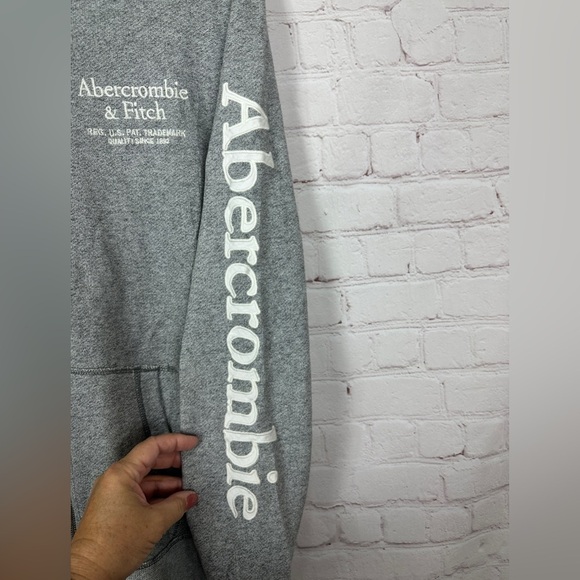 Abercrombie & Fitch Gray Full Zip‎ Hooded Jacket Sweatshirt Y2K Spellout Sz S - Picture 3 of 7